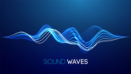 Sound wave blue technology background. Music wave futuristic big data background.