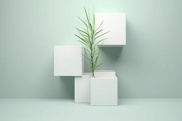 Still life with plant and white boxes