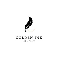 feather quill pen golden ink logo design