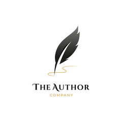 author signature logo, feather quill pen with golden ink logo , vintage Fountain pen logo with gold ink icon, luxury elegant classic stationery illustration