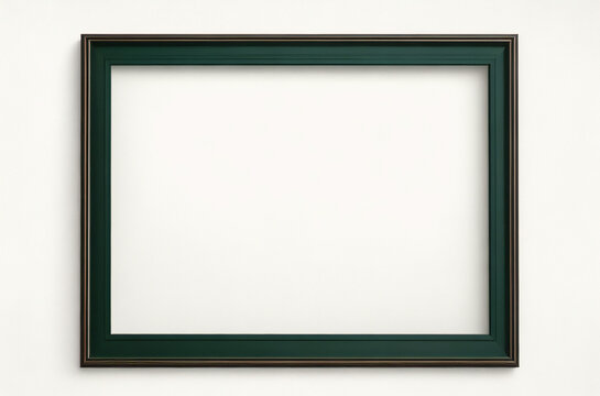 Realistic empty green picture frame. Poster in the frame on the wall. Blank green picture mockup template. Vector design