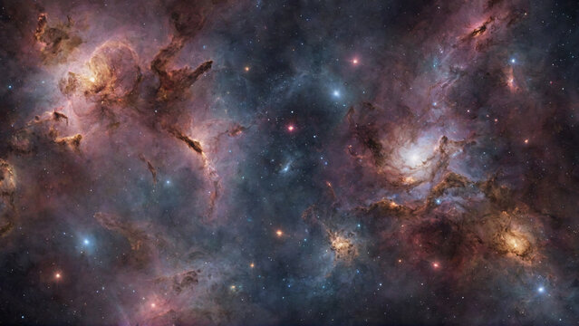 Abstract photoreal space with space smoke shine, galaxies, and other celestial bodies, nebulae