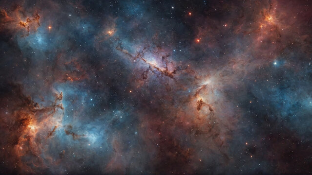 Abstract photoreal space with space smoke shine, galaxies, and other celestial bodies, nebulae