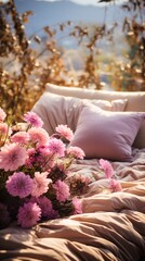 Bed Pillows and Pink Flowers