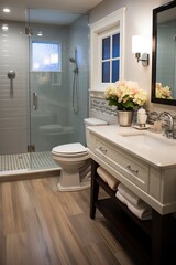 Small bathroom with shower and toilet