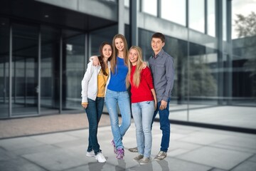 Fototapeta premium International happy young college student walking