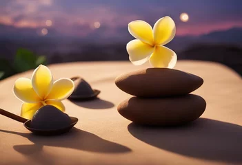 Foto op Canvas Smoke incense cones with plumeria flower on sunset stock photoBackgrounds Zen like Wellbeing Buddhism © mohamedwafi