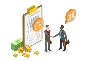 3D Isometric Flat  Conceptual Illustration of Public And Private Sectors Partnership , Mixed Economy Features
