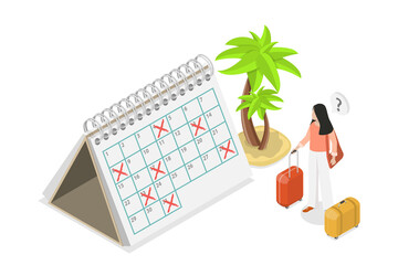 3D Isometric Flat  Conceptual Illustration of Holiday or Vacation Calendar, Work Leave Schedule