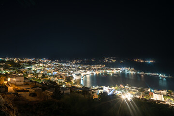 Mykonos town viewed at night. Mykonos island. Greece