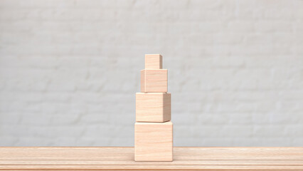 The wood cube on wood table for business concept 3d rendering..