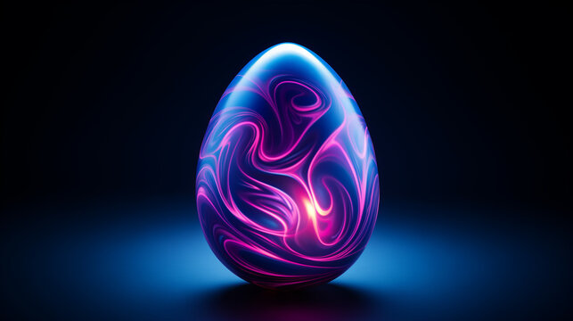 Neon-lit Easter egg illuminated in purple tones adding a vibrant and modern touch