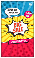 Comic magazine with sale promotion text
