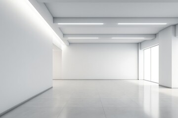 Obraz premium White empty room with large windows and tiled floor