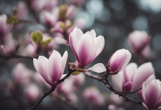 Beautiful magnolia branch isolated on anthracite background