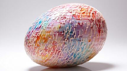 Colorful Easter egg adorned with intricate texture white lines