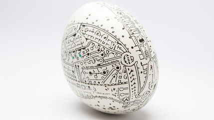 White Easter egg adorned with a circuit diagram in black