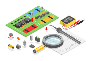 3D Isometric Flat  Conceptual Illustration of Repair Of Electronic Equipment, Service Center, Workshop
