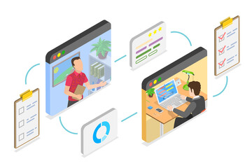 3D Isometric Flat  Conceptual Illustration of Workflow , Work Organization