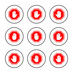 Stop icon vector. stop road sign. hand stop sign and symbol. Do not enter stop red sign with hand