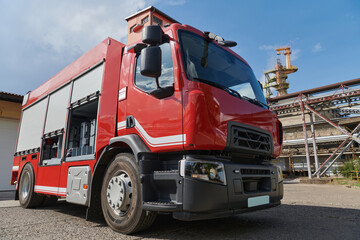 A state-of-the-art firetruck, equipped with advanced rescue technology, stands ready with its...