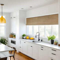 Beautiful bright kitchen with a window in a modern home