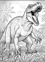 Tyranozaur coloring book page ,white color background - obrazy, fototapety, plakaty