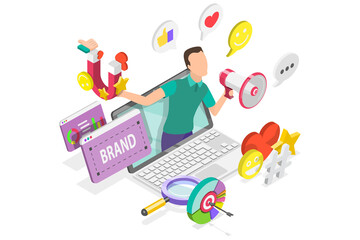 3D Isometric Flat  Conceptual Illustration of Personal Brand Strategy, Influencer Marketing