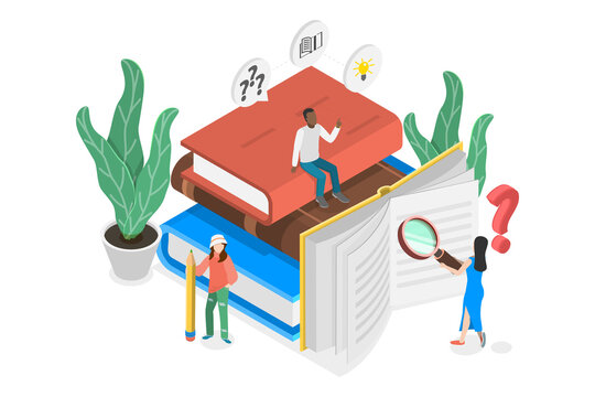 3D Isometric Flat  Conceptual Illustration of Guidance Booklet, User Manual