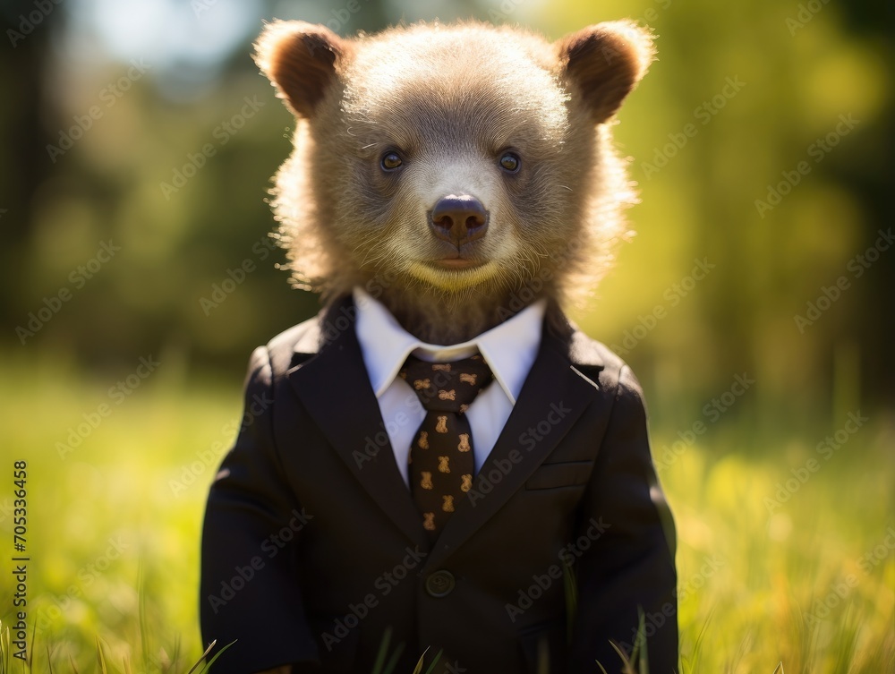 Sticker A bear dressed in a suit and tie. Generative AI.