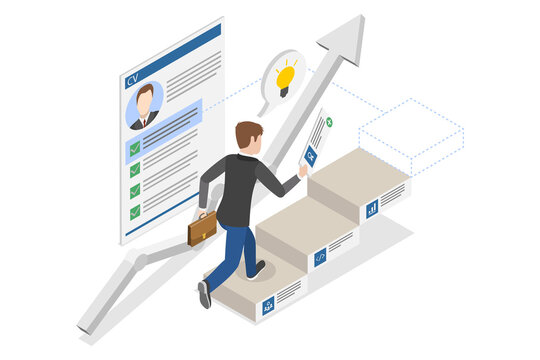 3D Isometric Flat  Conceptual Illustration of Upskilling, Taking a Reskilling Program