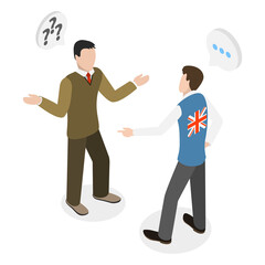 3D Isometric Flat  Conceptual Illustration of Linguistic Barrier, Communication Problems