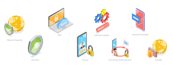 3D Isometric Flat  Conceptual Illustration of Cybersecurity, Online Crime Safety