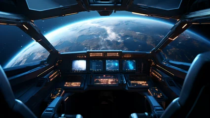 Foto op Canvas Futuristic cockpit of a space ship. Generative AI. © Lars
