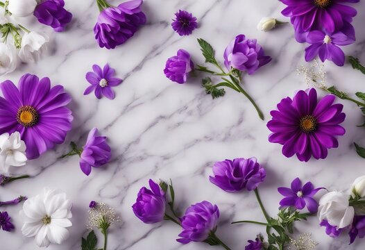 Flowers composition White and purple flowers on marble background Flat lay top view stock photoFlower Backgrounds White Background Floral Pattern