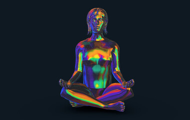 Color illustration of a person doing sports, meditative yoga exercises or gymnastics in low poly style - 3d illustration
