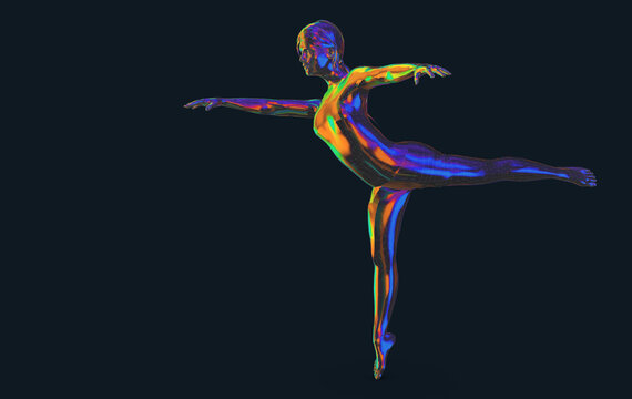 Color illustration of a person doing sports, meditative yoga exercises or gymnastics in low poly style - 3d illustration