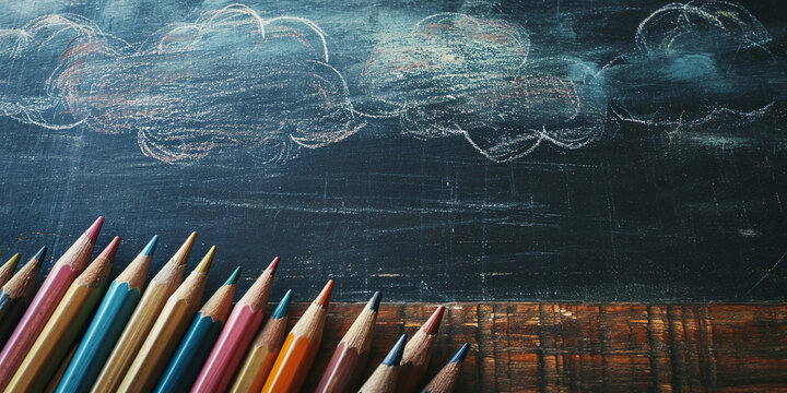 Sketching Dreams: Colorful Pencils and Chalk Clouds