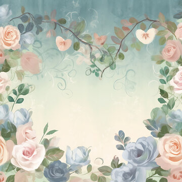 Moldura floral aquarela com rosas e fundo suave para texto