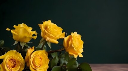 yellow roses on color background, space for copy