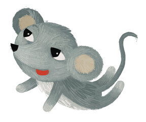 cartoon happy scene with cheerful smiling mouse isolated illustration for children