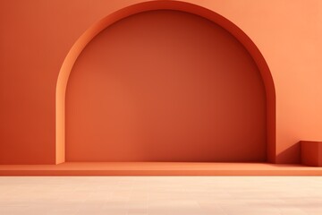 Illustration of a terracotta wall with a large arche. Architectural background - obrazy, fototapety, plakaty