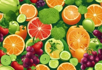 Fruits and Vegetables Seamless Pattern stock illustrationVegetable Pattern Fruit Backgrounds