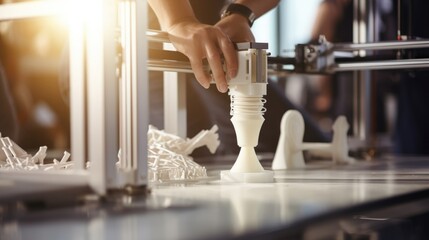 Detailed image of a 3D printer creating a custommade prosthetic limb for a patient.