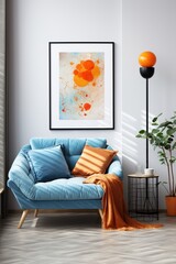 Blue Couch and Orange Painting