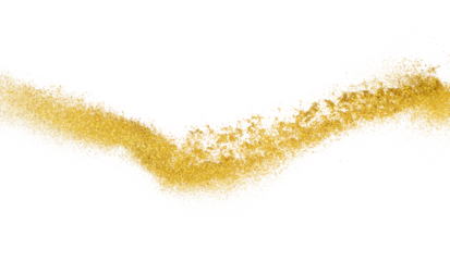 Gold metallic glitter sparkle explosion in air. Golden Glitter sand spark blink celebrate Chinese new year, fly throw gold glitters particle. White background isolated, selective focus Blur bokeh