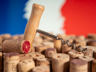 French Flag Made of Wine Corks and Corkscrew on Table