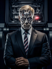 AI-Generated Image: Robot AI as President of the United States with American Flag in Background