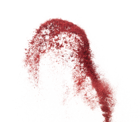 Red metallic glitter sparkle explosion in air. Red Glitter sand spark blink celebrate Chinese new year, fly throw red glitters particle. White background isolated, selective focus Blur bokeh