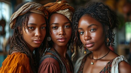Diverse and beautiful group of multicultural women, friendship and unity - obrazy, fototapety, plakaty